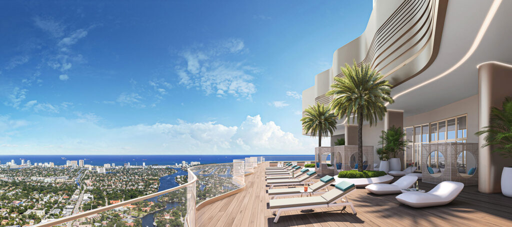 Andare Residences rooftop pool deck with skyline views in Fort Lauderdale